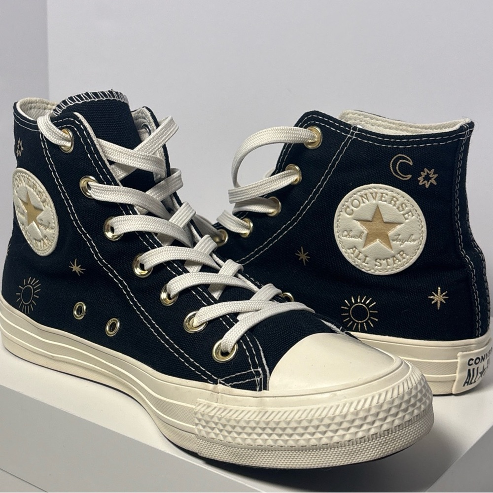 Converse Black High-Top Sneakers with Gold Accents